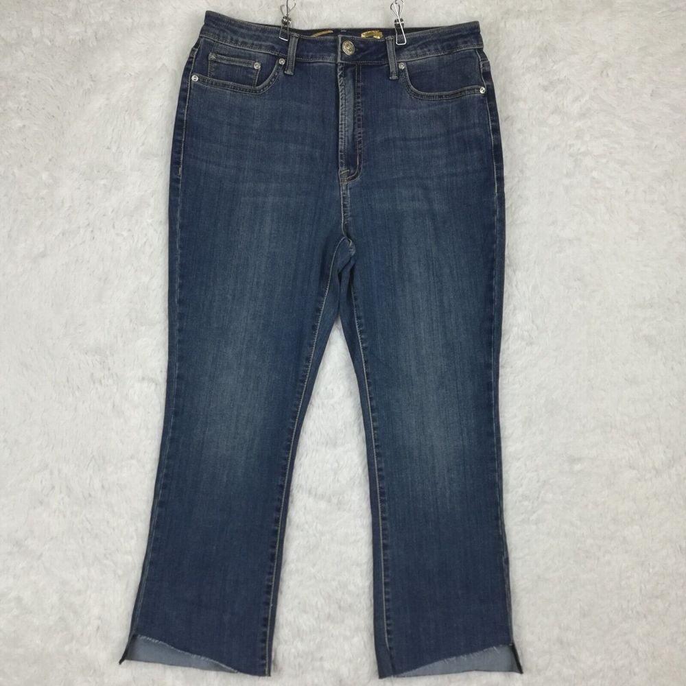 Seven7 Womens Jeans Fashion Flare High Rise Denim Blue Mahoney Angle Cut Fray 10